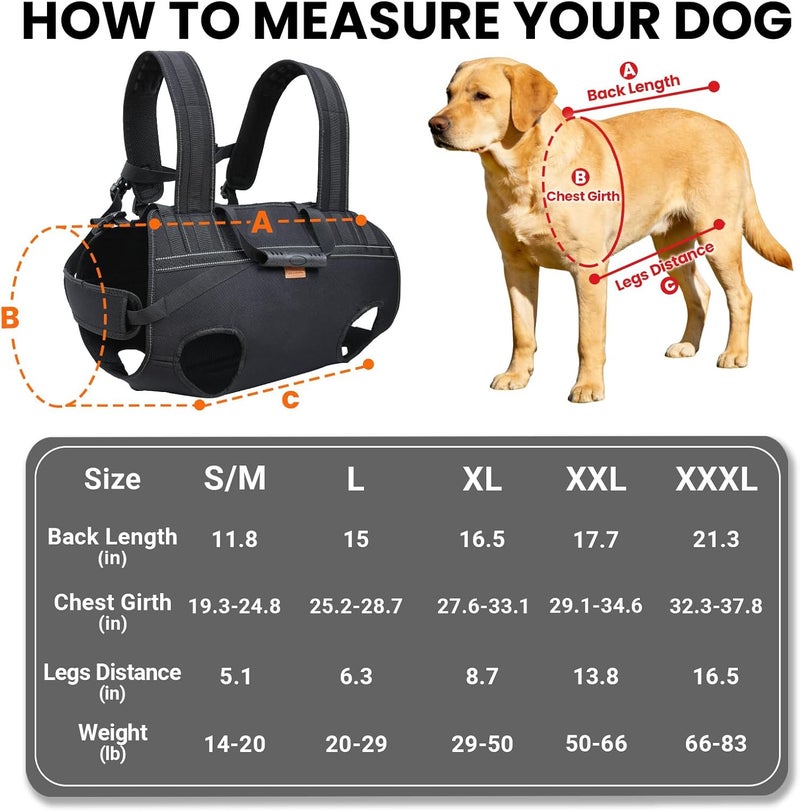 Terapaton Dog Lift Harness Backpack Carrier for Large Dogs, Full Body Sling with Handle, Dog Harness for Joint Injuries, Arthritis, Ideal for Stairs, Elderly Dogs (Black XXX-Large 66-83 LBS) - Image 3